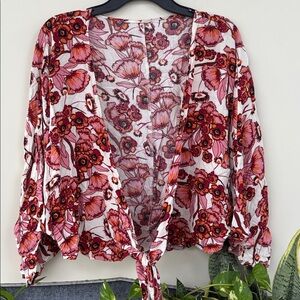 LC Lauren Conrad-Floral Tie-Front Blouse cardigan